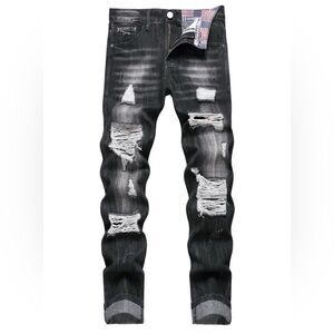 RXXKKK Men's Regular Fit Ripped Jean Black Wash Size 28